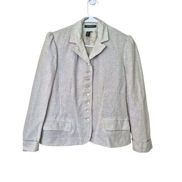 Vintage Lauren Ralph Lauren Linen Blazer Womens Sz 10 Gray Romantic Luxury Y2K - Picture 1 of 9